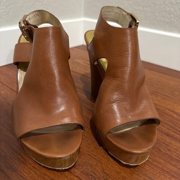 Michael Kors Brown Leather Wedge Sandals - Women's Size 8 - Picture 7 of 7